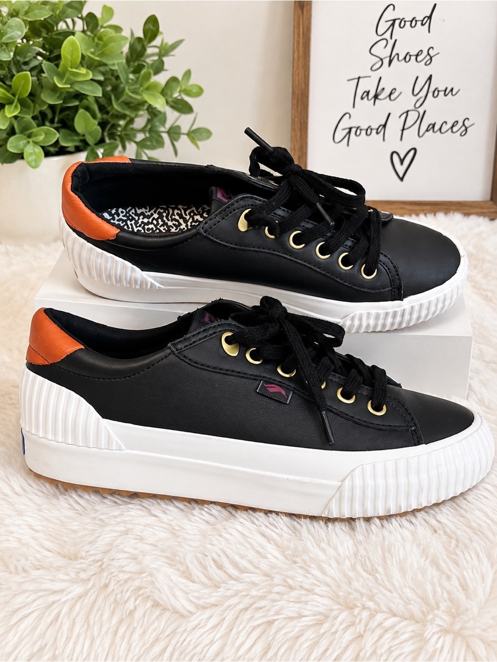 Keds Women's Black Low-Top Sneakers with Orange Accent